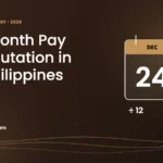 Featured graphic: 13th month pay computation in the Philippines, with a December 24 calendar, a stack of peso coins and the divide-by-12 formula