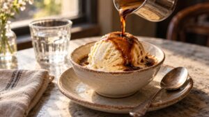 Affogato recipe with hot espresso poured over vanilla gelato