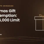 Caffeine Brothers graphic: Christmas Gift Tax Exemption, The ₱6,000 Limit, with a gift box and coffee cup.