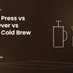 Featured image: French Press vs Pour-Over vs Drip vs Cold Brew, with line drawings of a French press, a pour-over cone and a cold brew jar.