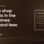 Caffeine Brothers graphic: coffee shop permits in the Philippines, steps and fees, with a permit document and approval stamp