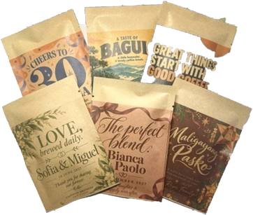 Custom printed coffee drip bags for weddings, birthdays, corporate events and Christmas