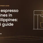 Line drawing of a home espresso machine pouring into a cup, with the title Home espresso machines in the Philippines: a 2026 guide