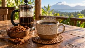 Kapeng Barako with muscovado sugar in a Filipino coffee cup