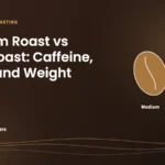 Medium roast vs dark roast coffee: a medium-brown bean next to a dark bean