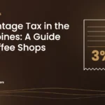 Featured image: Percentage Tax in the Philippines: A Guide for Coffee Shops, with a line drawing of a receipt marked 3% and a coffee cup. Caffeine Brothers.