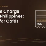 Featured graphic: a café receipt with a 100% service charge line split by arrows to four staff members