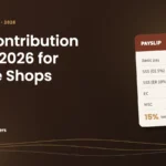 Caffeine Brothers featured image: SSS Contribution Table 2026 for Coffee Shops, with a payslip showing ₱19,630 basic pay, ₱975 employee SSS, ₱1,950 employer SSS, ₱30 EC, a ₱19,500 MSC and the 15% total rate.