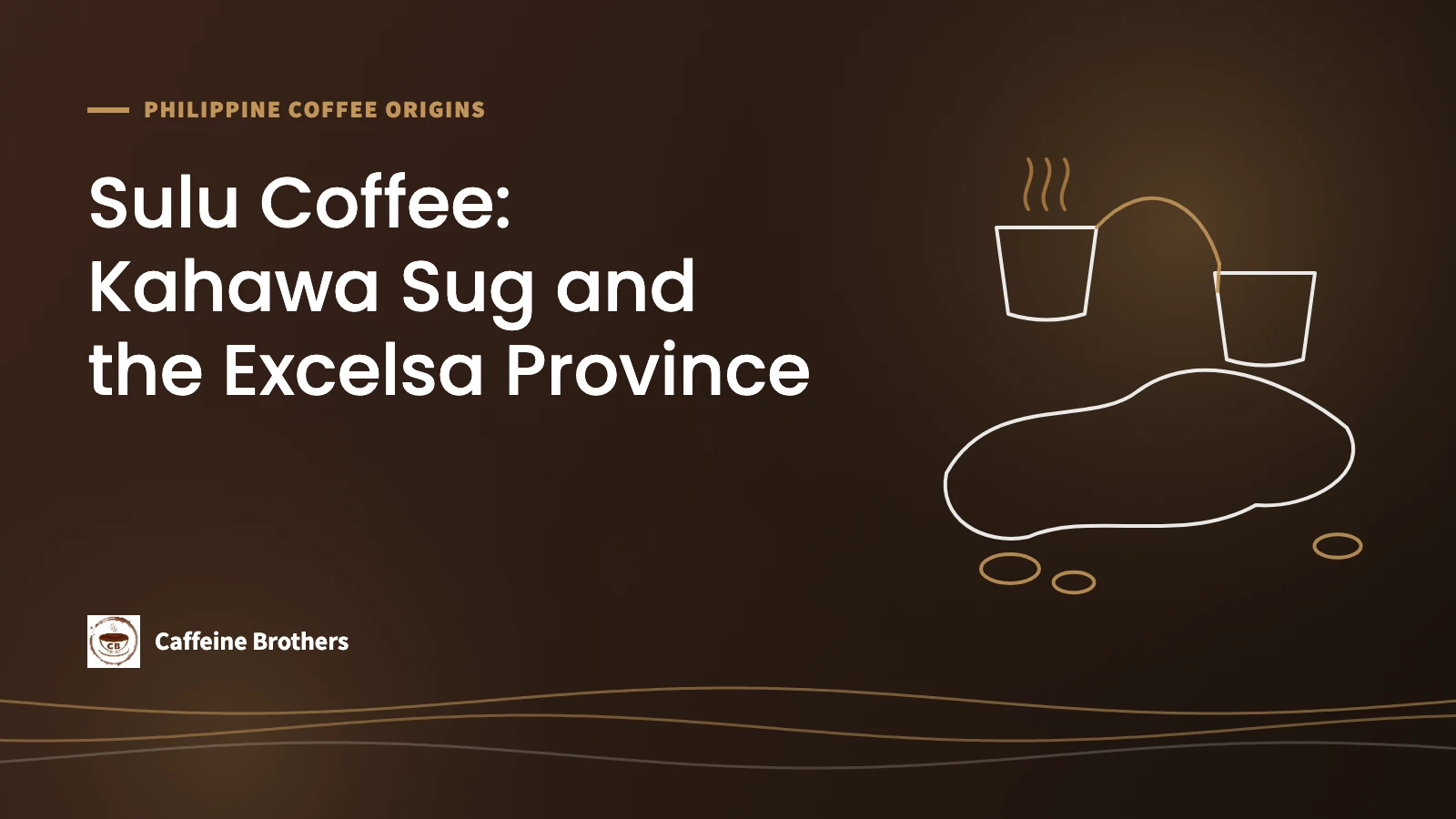 Featured image: Sulu Coffee: Kahawa Sug and the Excelsa Province, with line art of two coffee cups and an island.